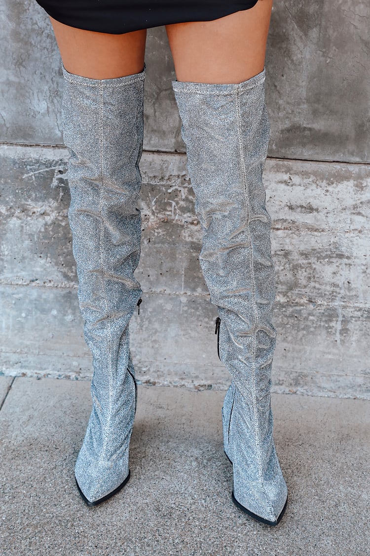 Chic Silver Boots - Over The Knee Boots - OTK Boots - Lulus