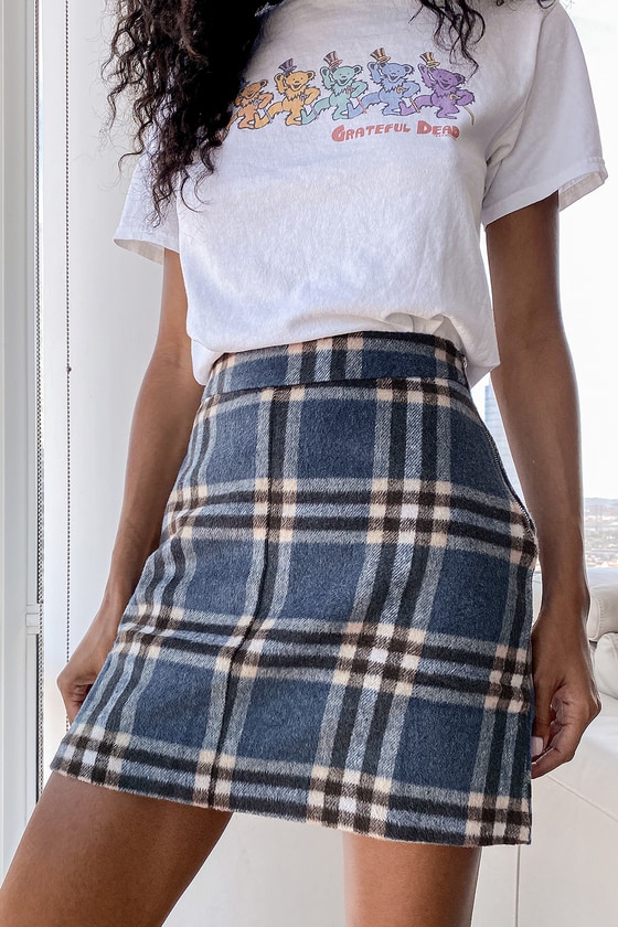 Blue Plaid Skirt Plaid Print Mini Skirt Flannel A Line Skirt Lulus 4905