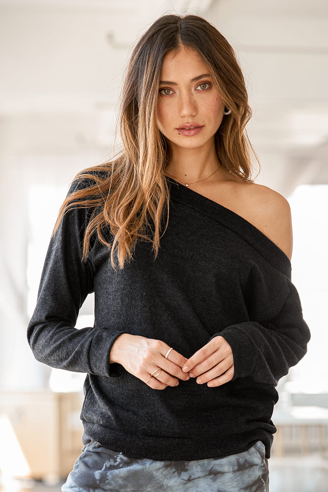 Cute Black Sweater Off The Shoulder Sweater Asymmetrical Top Lulus 