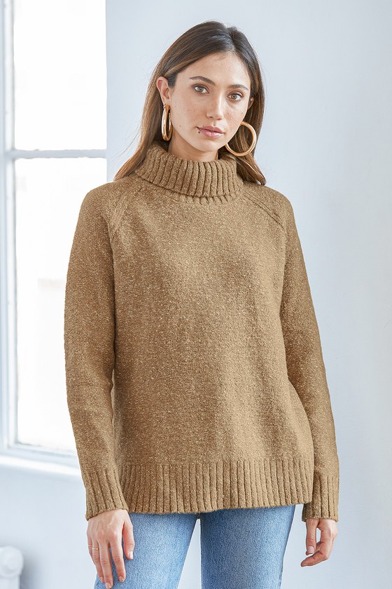 Warmed Up Heather Tan Long Sleeve Turtleneck Sweater