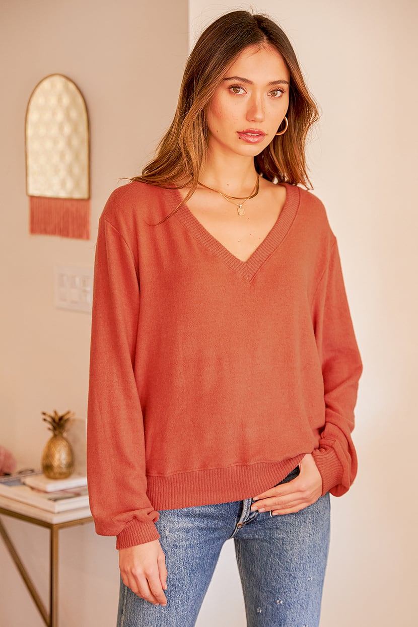 Orange Sweater - V-Neck Sweater Top - Oversized Sweater - Lulus