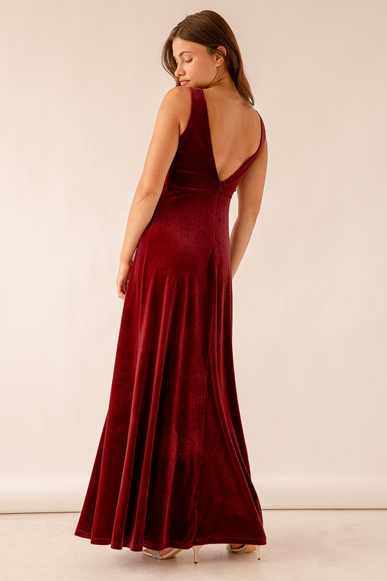 Red Split Sleeve Velvet Draped Midi Dress | PrettyLittleThing USA