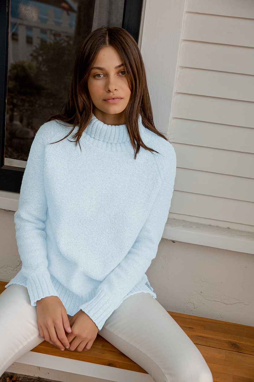 Cute Heather Light Blue Sweater - Blue Sweater - Turtleneck - Lulus