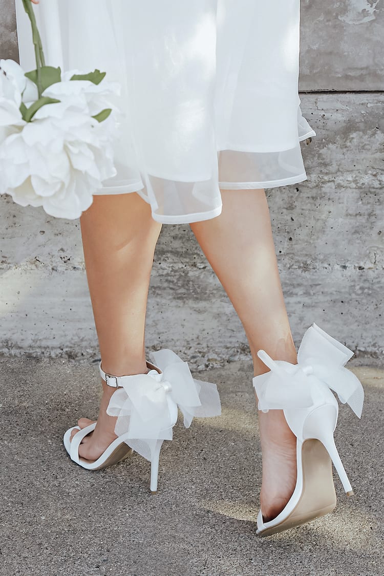 White Stiletto Heels - Ankle Strap Sandals - Open-Toe Heels