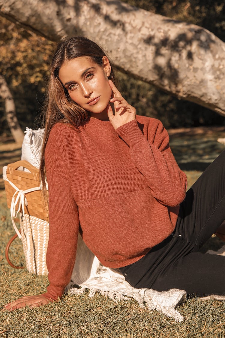 Get With It Rust Red Mock Neck Knit Sweater