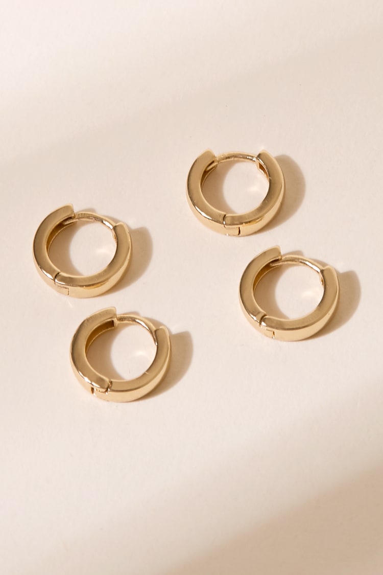 14KT Gold Hoop Set - Mini Hoop Earrings - Ear Huggies - Lulus