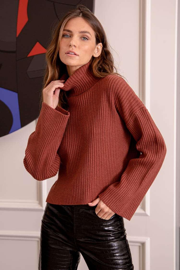 Rust Brown Sweater - Turtleneck Sweater - Pullover Sweater - Lulus