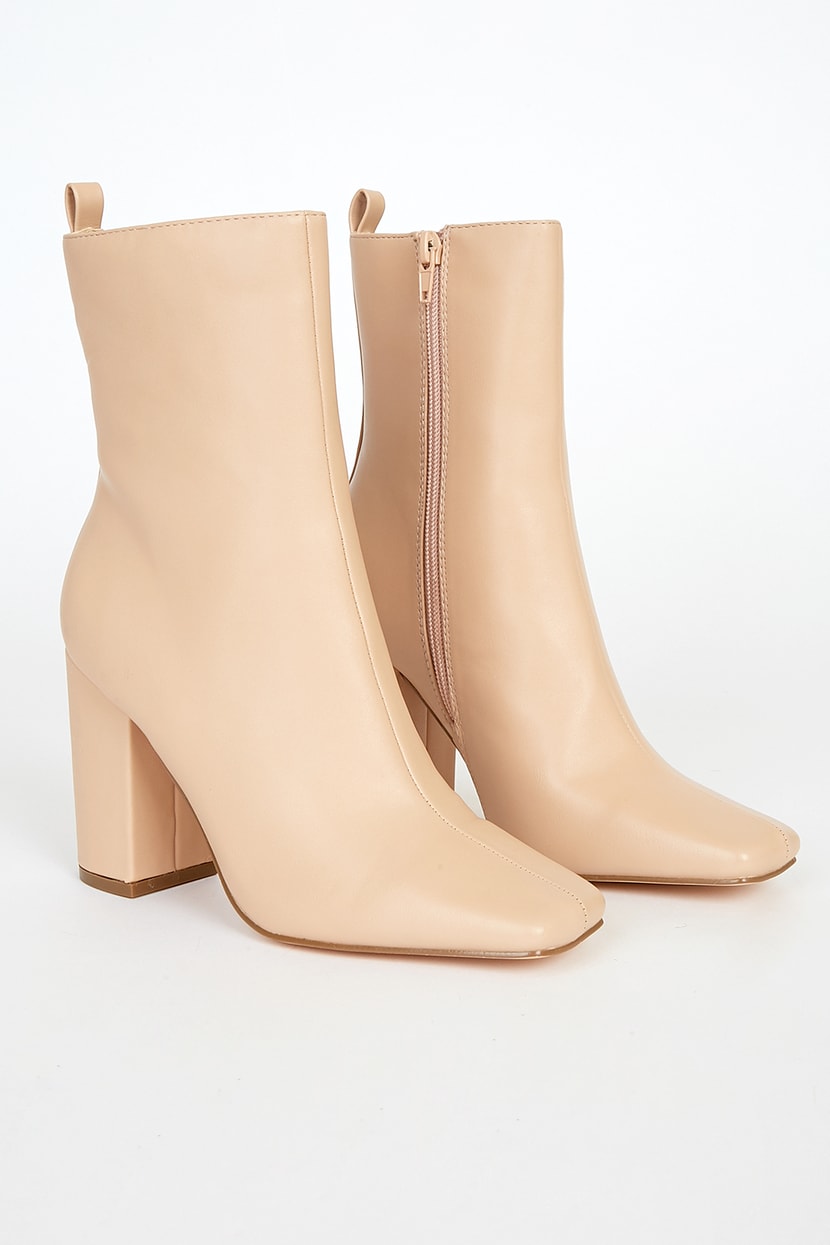Light Nude Boots - Square Toe Boots - Mid-Calf Boots - Lulus