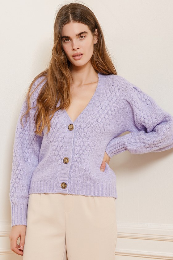 Lavender Cardigan Sweater - Oversized Sweater - Bubble Knit Cardi - Lulus