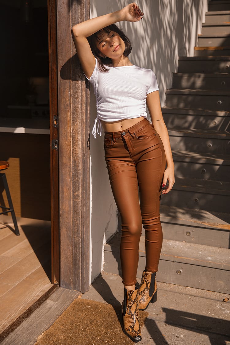 Unpublished Olivia - Brown Faux Leather Jeans - Skinny Jeans - Lulus