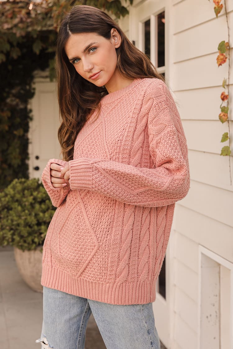Rose Pink Sweater - Cable Knit Sweater - Oversized Sweater - Lulus