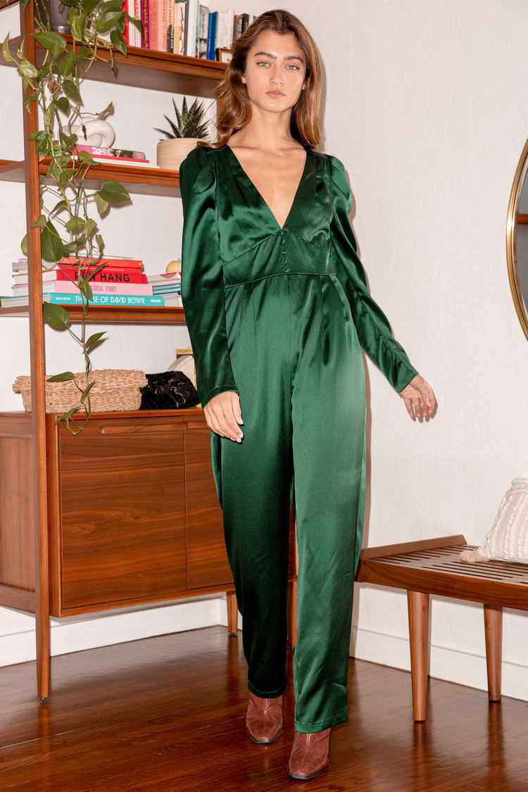 Emerald Green Jumpsuit - Backless Jumpsuit - Satin Jumpsuit - Lulus