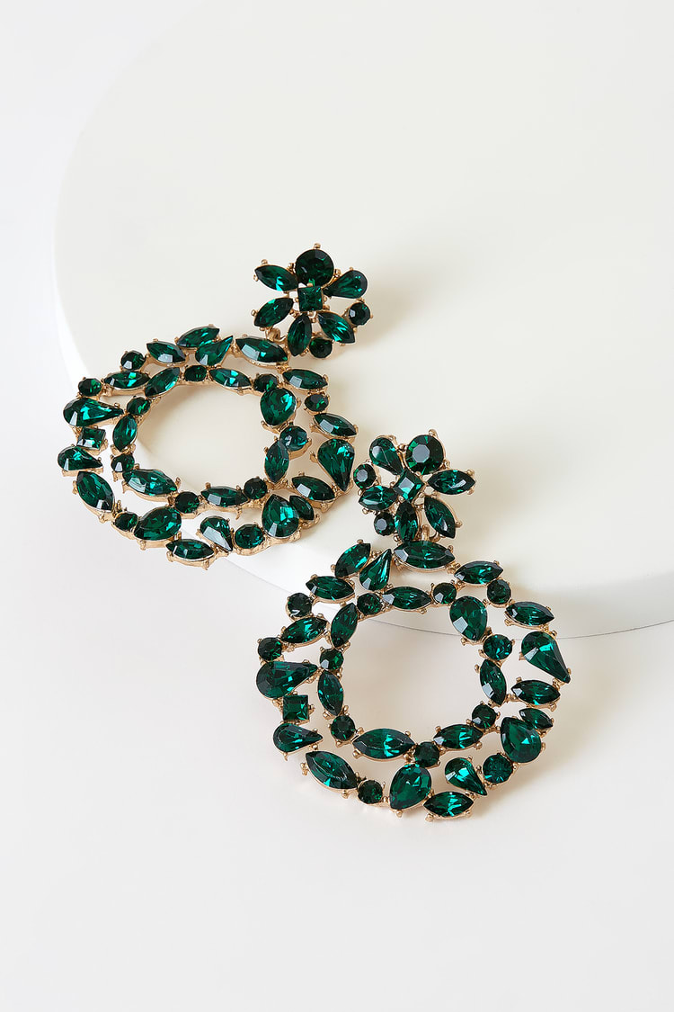 Emerald Green Earrings - Rhinestone Earrings - Statement Earrings - Lulus