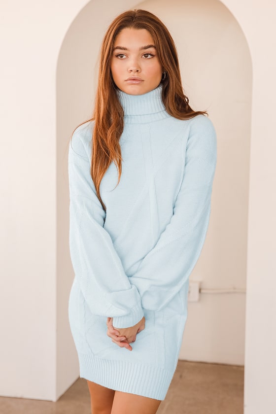 Light Blue Sweater Dress - Turtleneck Dress - Knit Dress - Lulus