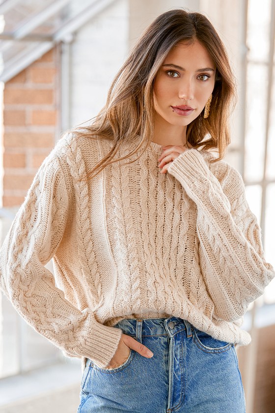 Stroll in the Park Cream Cable Knit Oversized Sweater