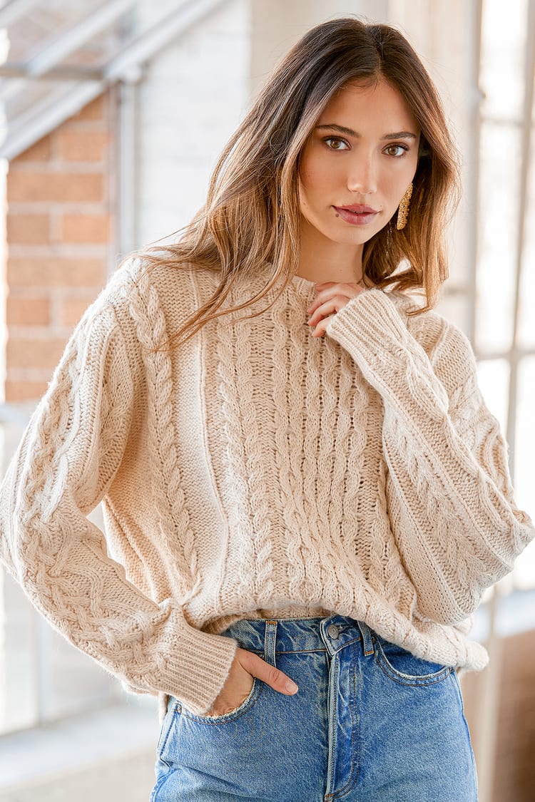Cute Cream Sweater - Cable Knit Sweater - Pullover Sweater - Lulus