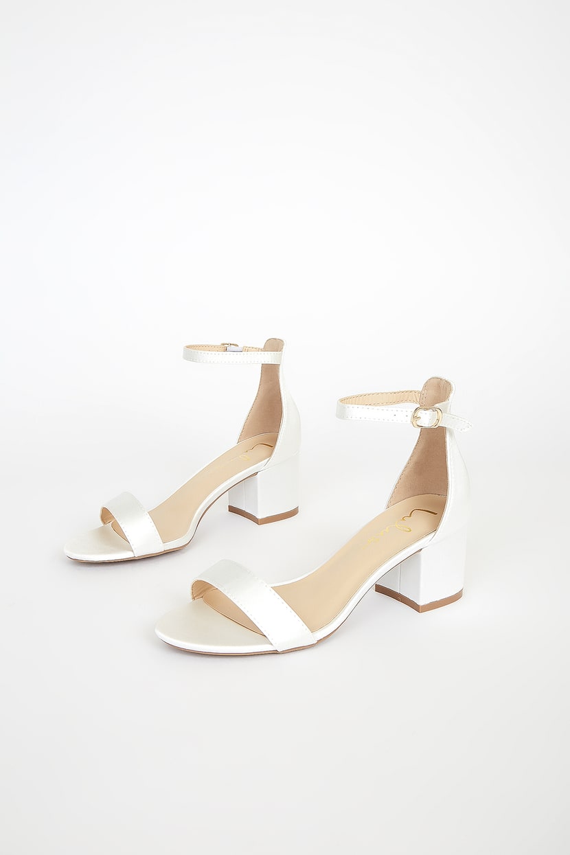 Ivory Satin Sandals - Single Sole Heels - Block Heel Sandals - Lulus