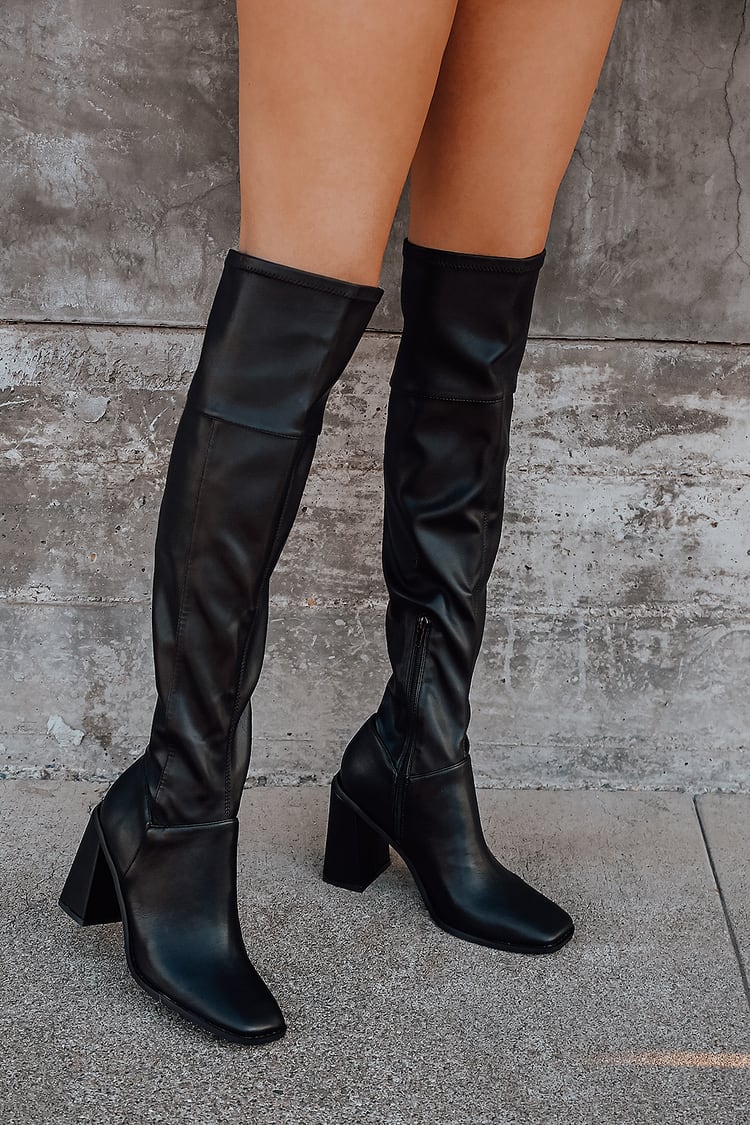 Black OTK Boots - Square Toe Boots - Over the Knee Boots - Lulus