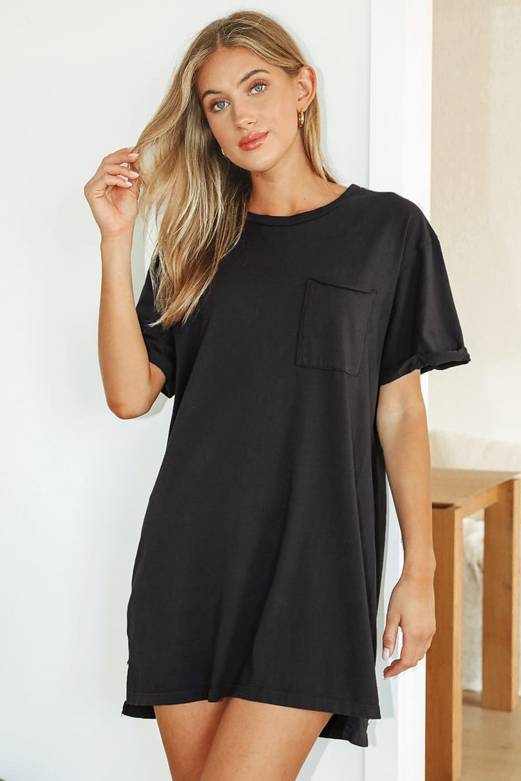 Black T-Shirt Dress - Oversized Shirt Dress - Cotton Shirt Dress - Lulus