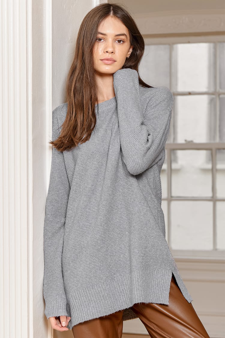 Light Grey Sweater - Knit Sweater - Oversized Tunic Sweater - Lulus