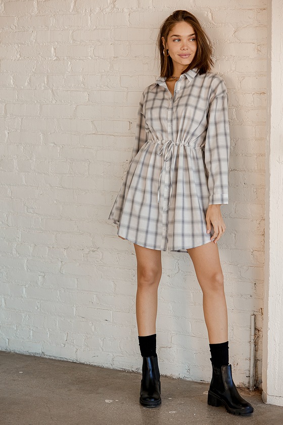 Button up cheap plaid dress