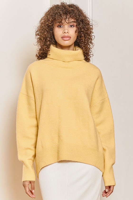 Yellow Sweater Knit Oversized Sweater Turtleneck Sweater Lulus