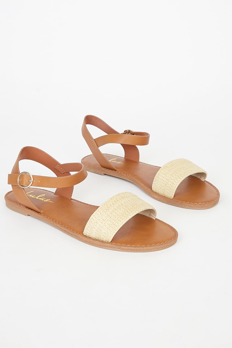 Natural Raffia Sandals - Flat Sandals - Ankle Strap Sandals - Lulus