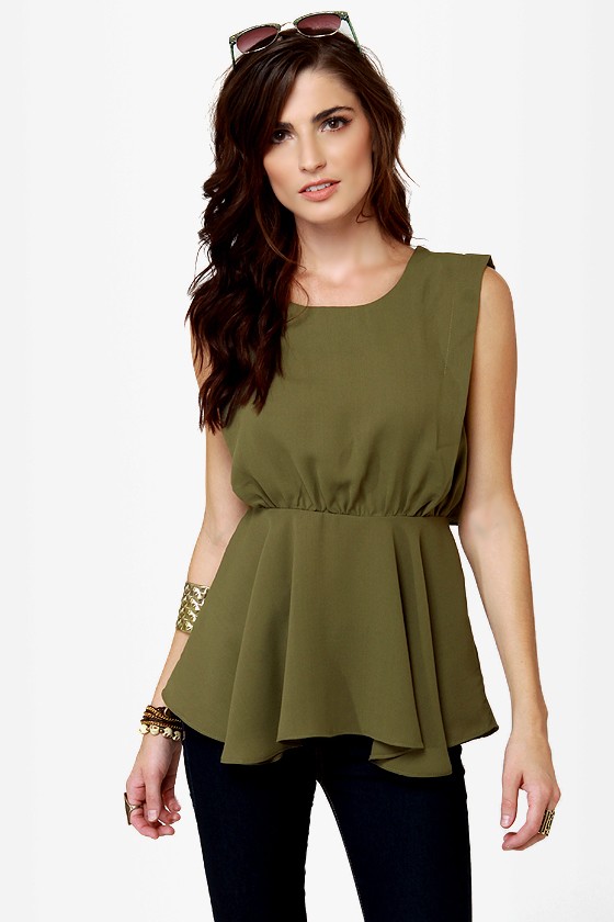 Cute Olive Green Top - Sleeveless Top 