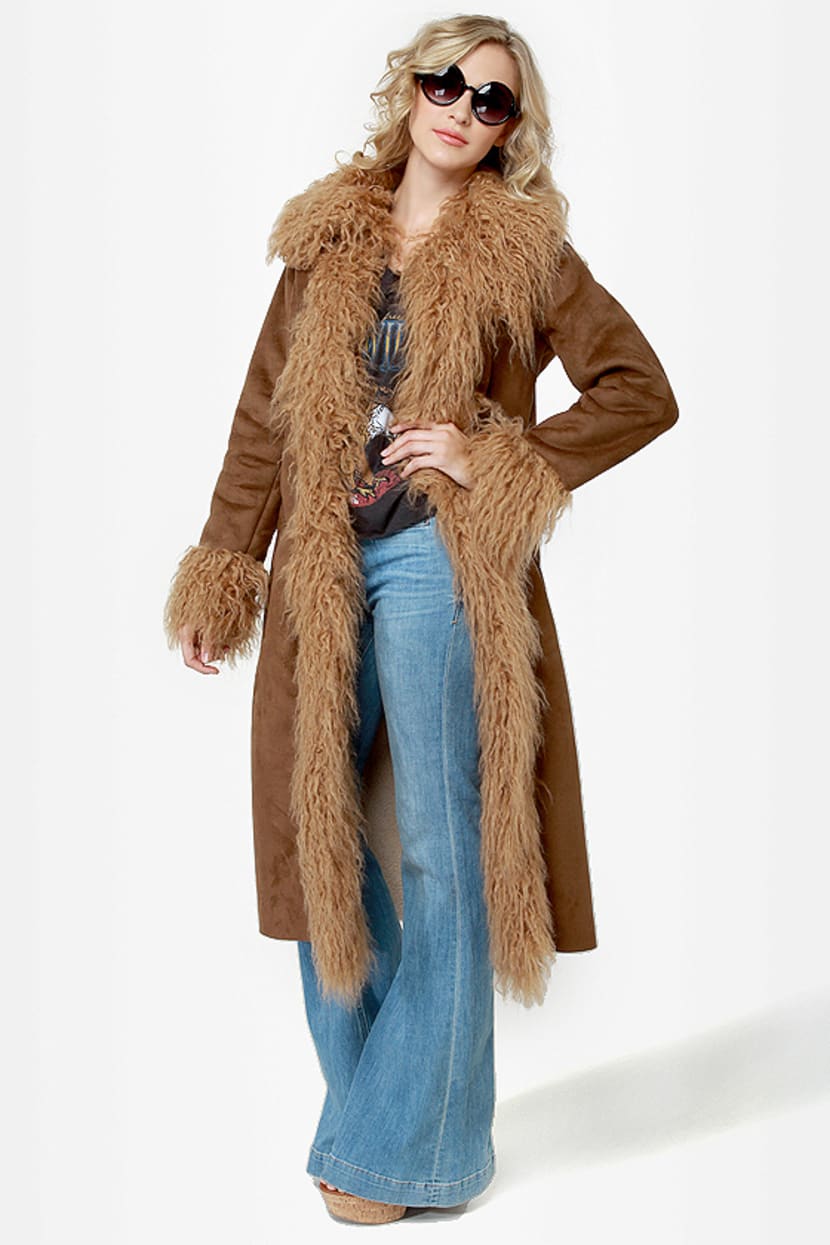 BB Dakota Blinda Coat - Brown Coat - Vegan Suede Coat - Faux Fur Trim Coat  - $142.00 - Lulus