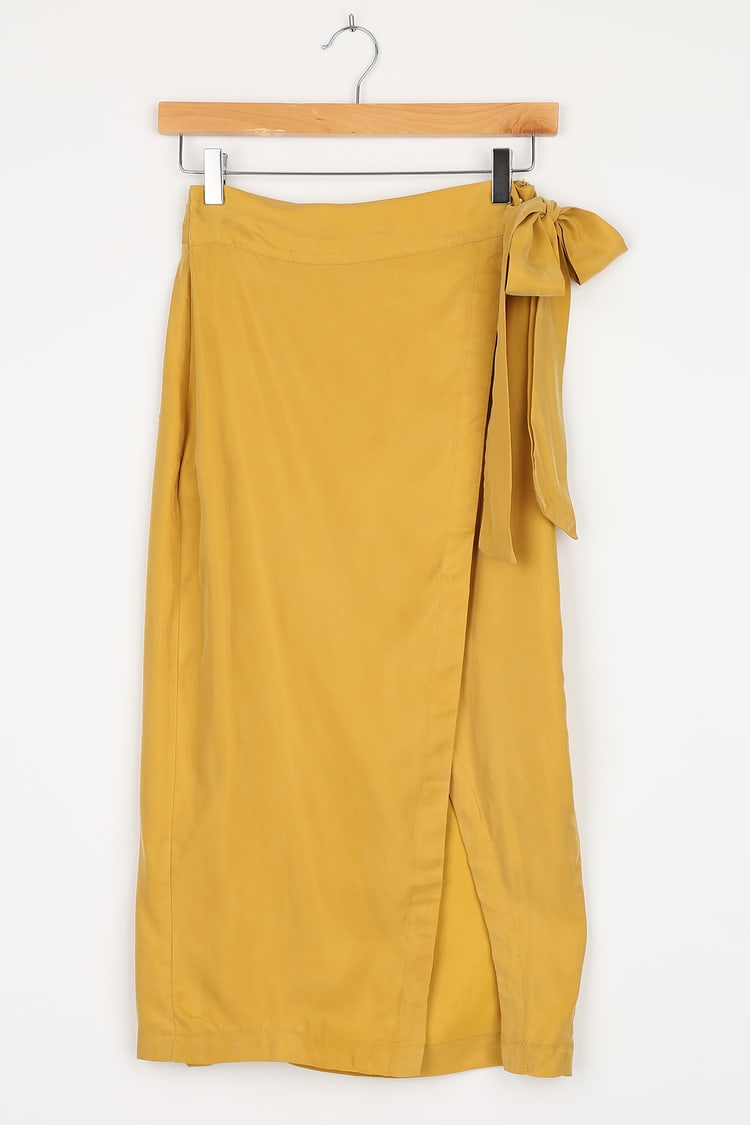 Cute Chartreuse Skirt - Faux Wrap Skirt - Yellow Midi Skirt - Lulus