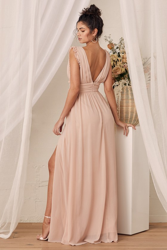 Blush Pink Maxi Dress Ruffled Maxi Dress Chiffon Maxi Dress Lulus