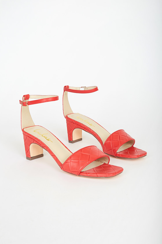 Red High Heel Sandals - Woven Heels - Ankle Strap Heels - Lulus