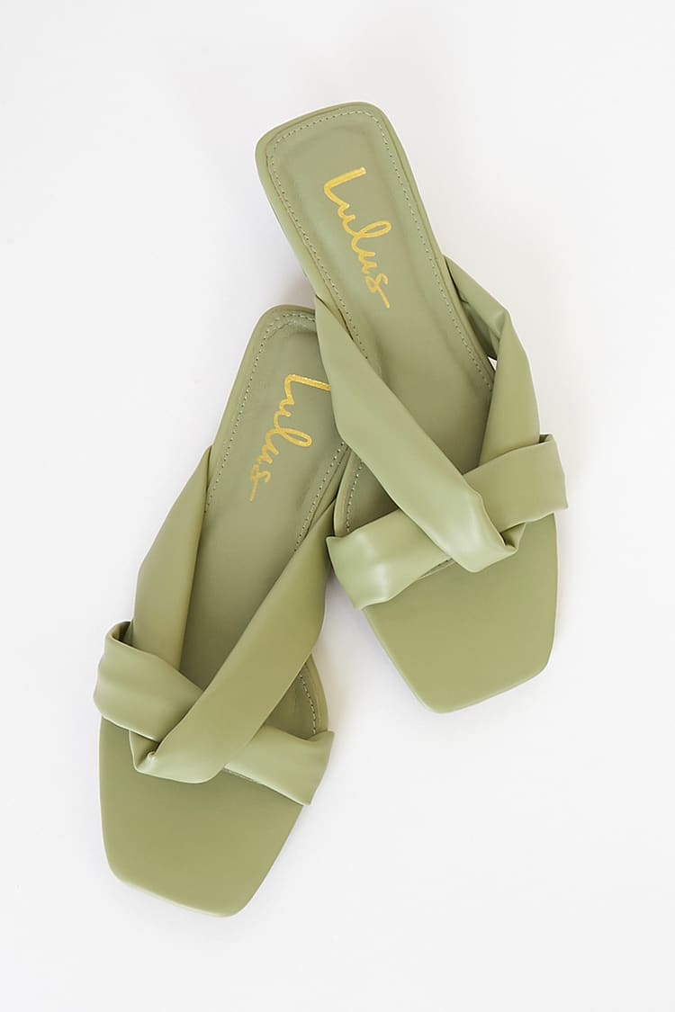 Cute Sage Green Sandals - Faux Leather Sandals - Slide Sandals - Lulus