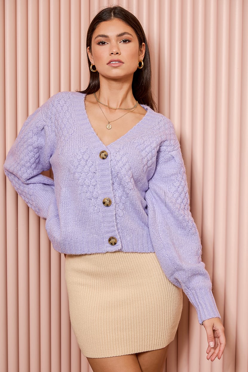 Lavender Cardigan Sweater - Oversized Sweater - Bubble Knit Cardi - Lulus
