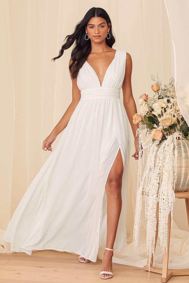dagsorden voldsom Myrde White Maxi Dress - Sleeveless Maxi Dress - White Gown - Lulus