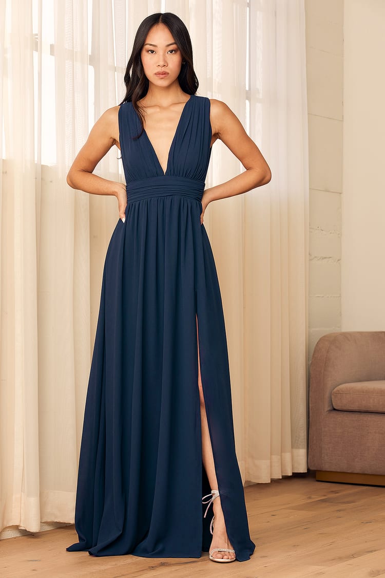 Navy Blue Dress - Maxi Dress - Sleeveless Dress - V-Neck Dress - Lulus