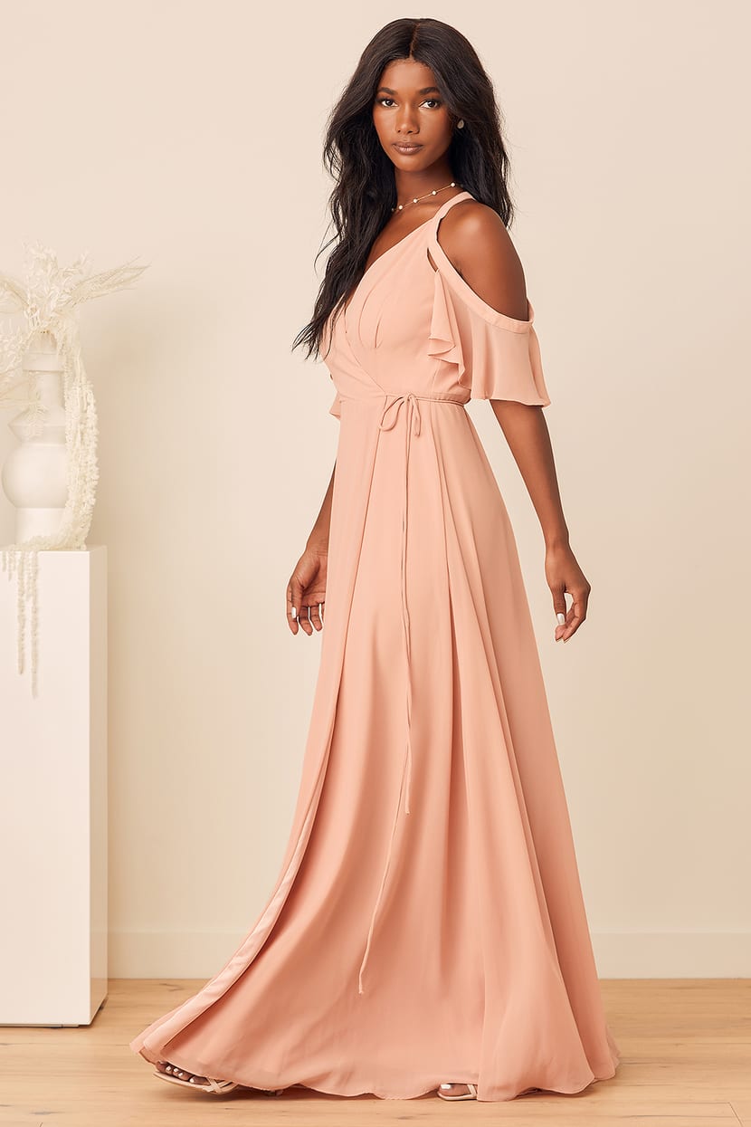 Blush OTS Dress - Maxi Wrap Dress - Cold-Shoulder Dress - Lulus
