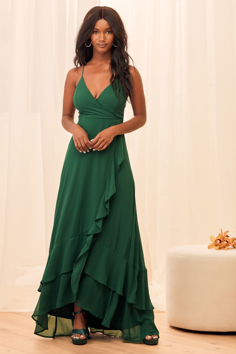 Glam Emerald Maxi Dress - Lace-Up Maxi Dress - Ruffle Maxi Dress - Lulus