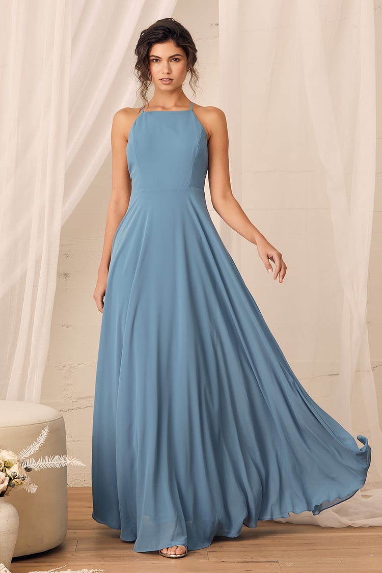 Beautiful Slate Blue Dress - Maxi Dress -Backless Maxi Dress - Lulus