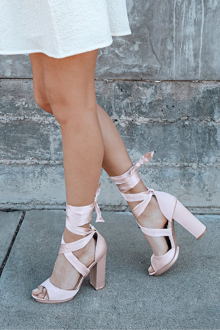 Lovely Blush Pink Heels - Lace-Up Heels - Vegan Leather Heels - Lulus