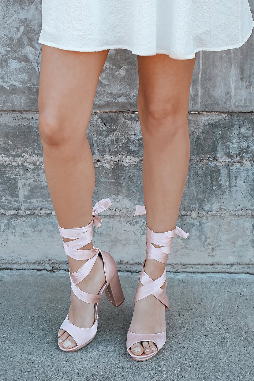 Lovely Blush Pink Heels - Lace-Up Heels - Vegan Leather Heels - Lulus