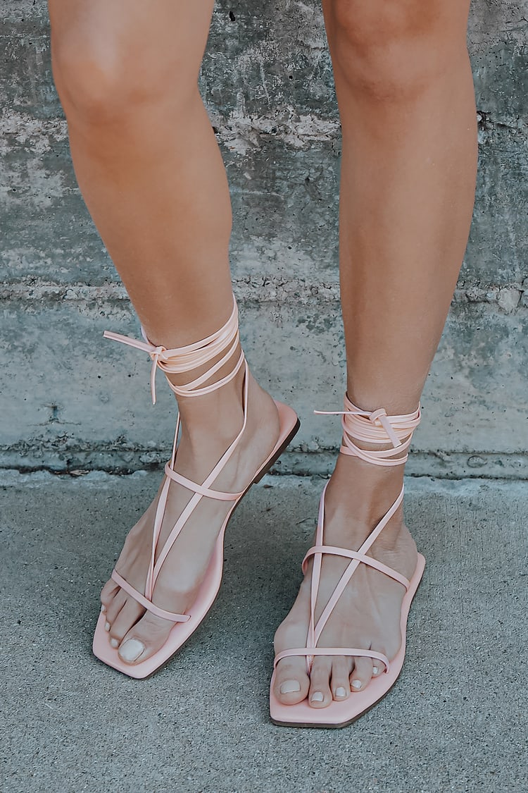 Light Pink Sandals - Lace-Up Sandals - Flat Sandals - Lulus