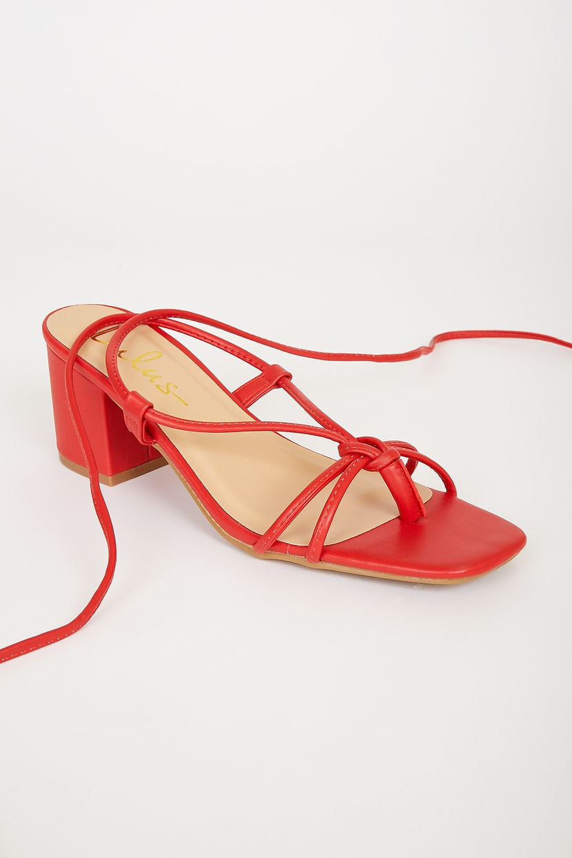 Cute Red High Heels - Lace-Up Sandals - Faux Leather Sandals - Lulus