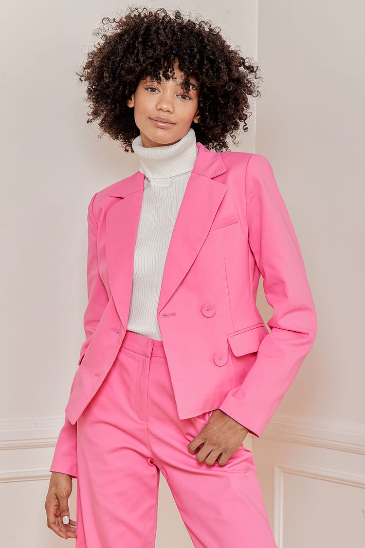 Hot Pink Blazer - Double Breasted Blazer - Pant Suit - Pantsuit - Lulus