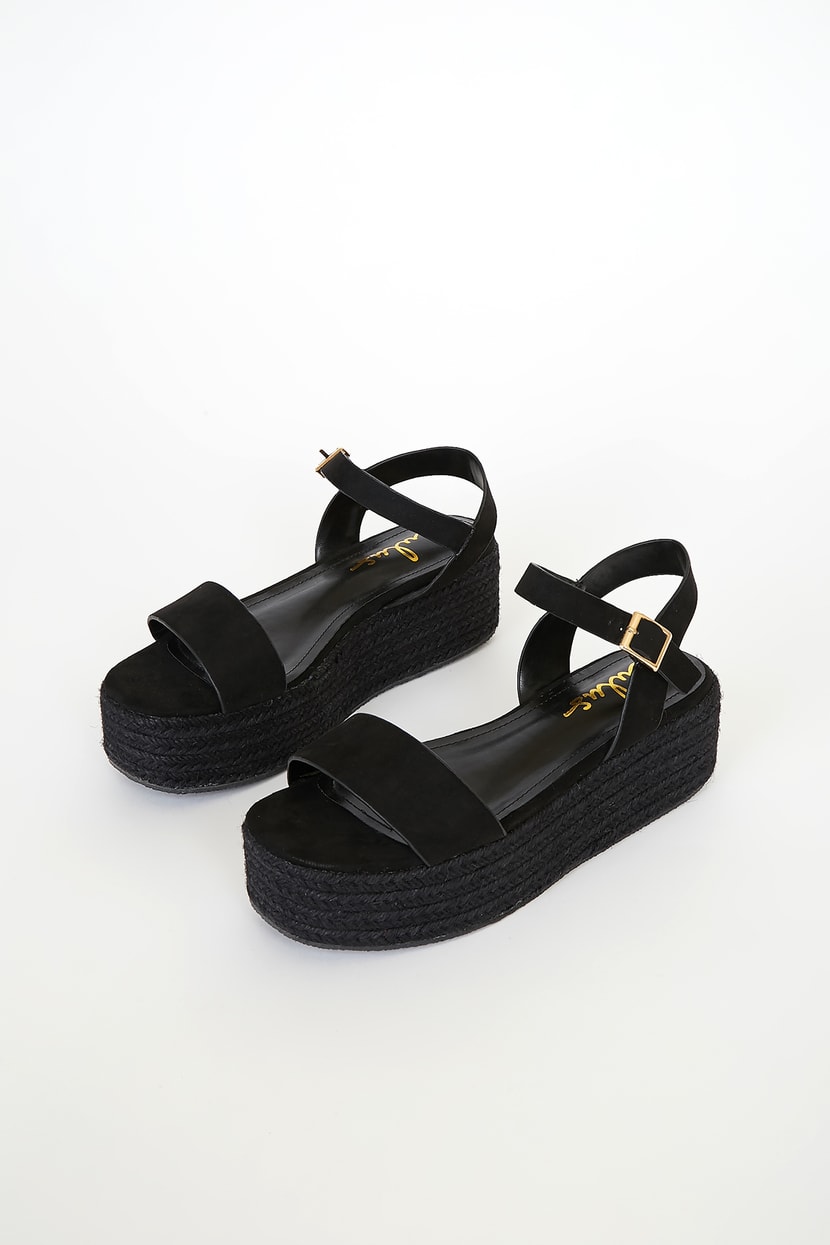 Cute Black Sandals - Black Platform - Suede Sandals - Lulus