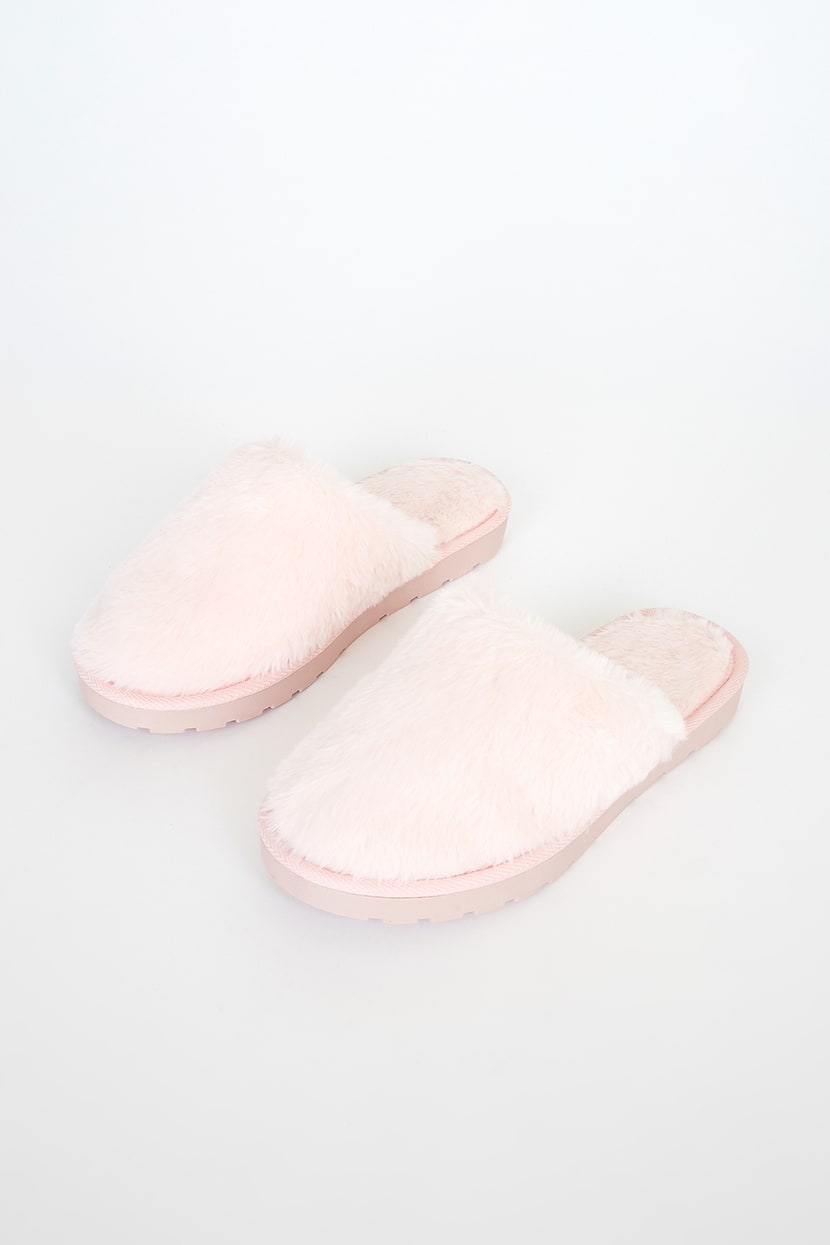 Pink Faux Fur Slippers - Slide Slippers - Closed Toe Slippers - Lulus