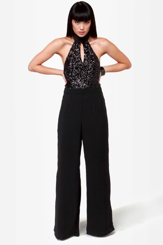 black sequin jumpsuit