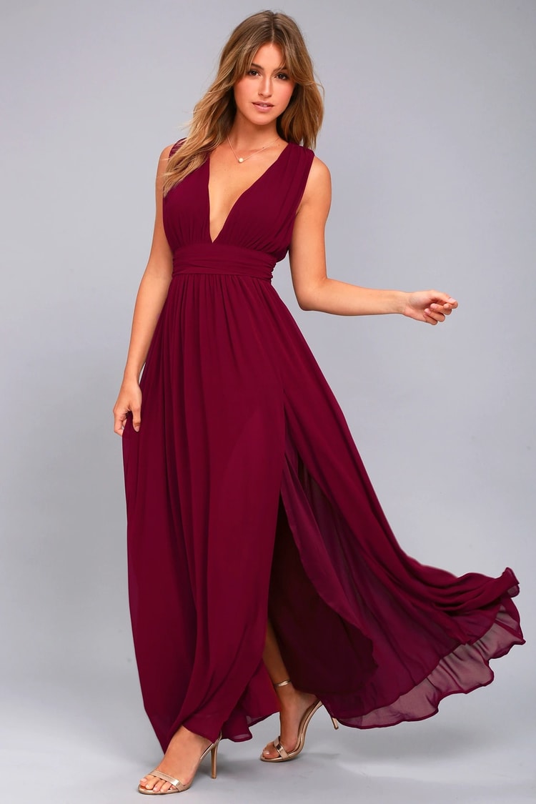 Burgundy Dress - Maxi Dress - Sleeveless Dress - V-Neck Dress - Lulus