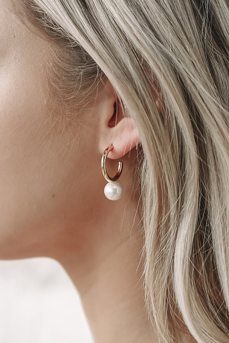 14KT Gold Earrings - Pearl Earrings - Hoop Earrings - Lulus
