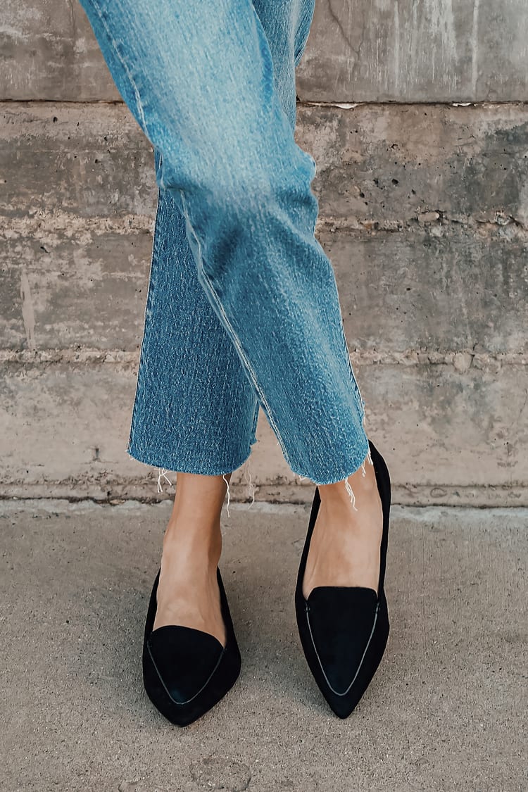 Cute Black Loafers - Loafer Flats - Vegan Suede Loafers - Lulus